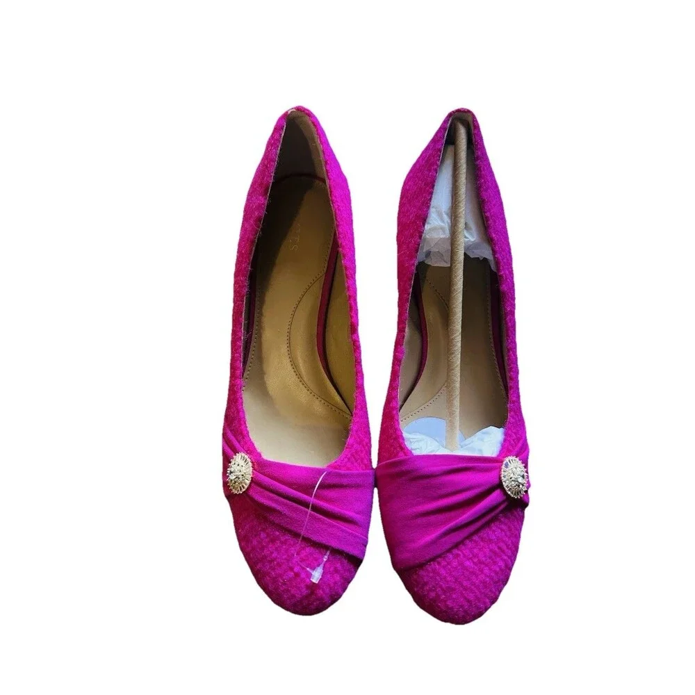 Talbots Ellery Block Heel Pumps Hot Pink Sz 10.5 M w/Sparkly Buckle texture - Picture 6 of 11